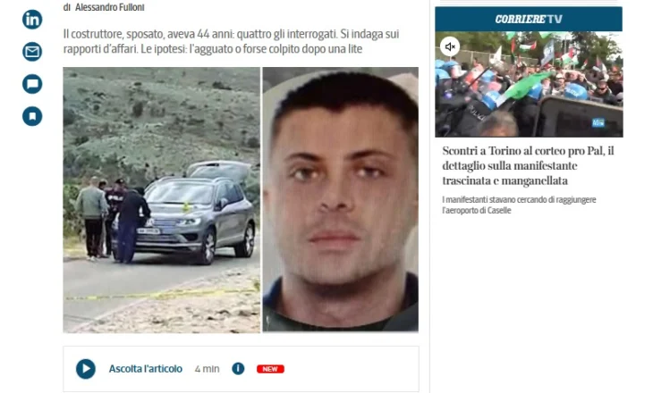 Mediat italiane pasqyrojnë lajmin e vrasjes së biznesmenit Edoardo Sarchi: Vrasje aksidentale apo ekzekutim i mirëorganizuar (VIDEO)