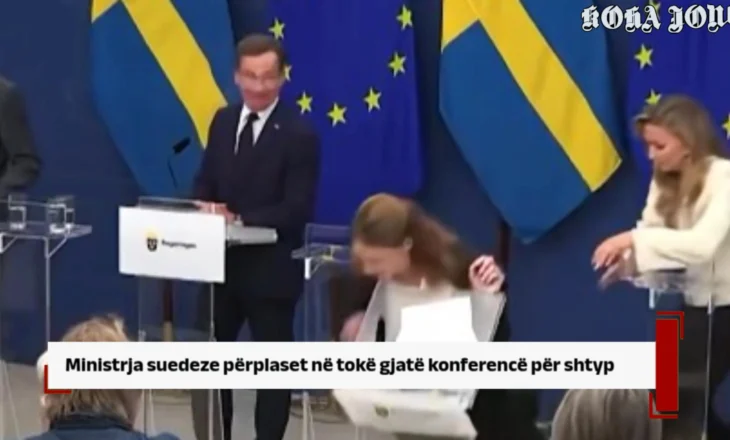 Ministrja suedeze përplaset në tokë gjatë konferencë për shtyp