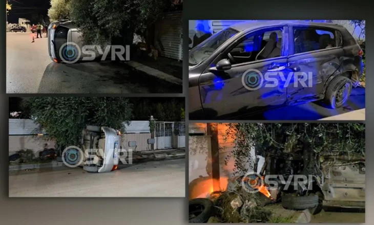 VIDEO/ Aksident i frikshëm në Fier, makina përmbyset në mes të rrugës