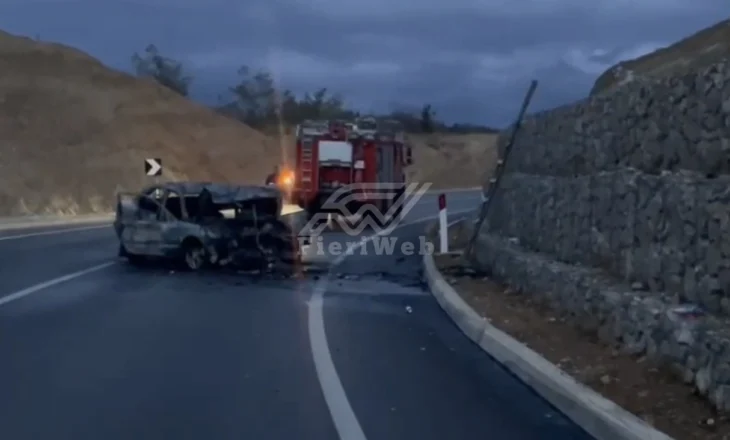Aksident në Qafë Plloçë, makina përfshihet nga flakët pas përplasjes