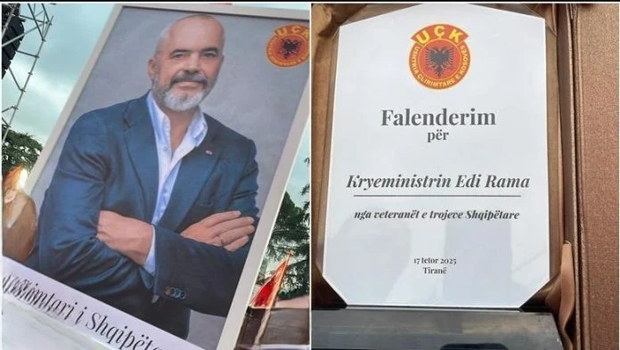 Veteranët e UÇK i japin Manastirliut dy dhurata për kryeministrin Rama, për mbështetjen e protestës