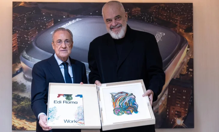 VIDEO/ Kryeministri Rama takon presidentin e Real Madridit, ndjek ndeshjen live në tribunën VIP
