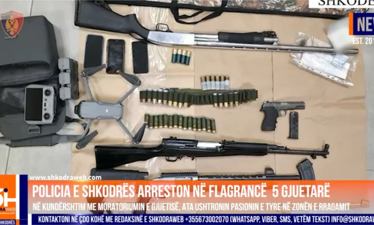 VIDEO – U kapën duke gjuajtur në Rragam të Shkodrës, policia arreston 5 gjuetarë për shkelje të moratoriumit