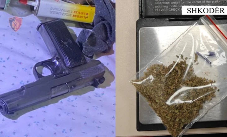Emri/ Pistoletë, municion luftarak dhe drogë në Shkodër, arrestohet 40-vjeçari dhe procedohet i mituri