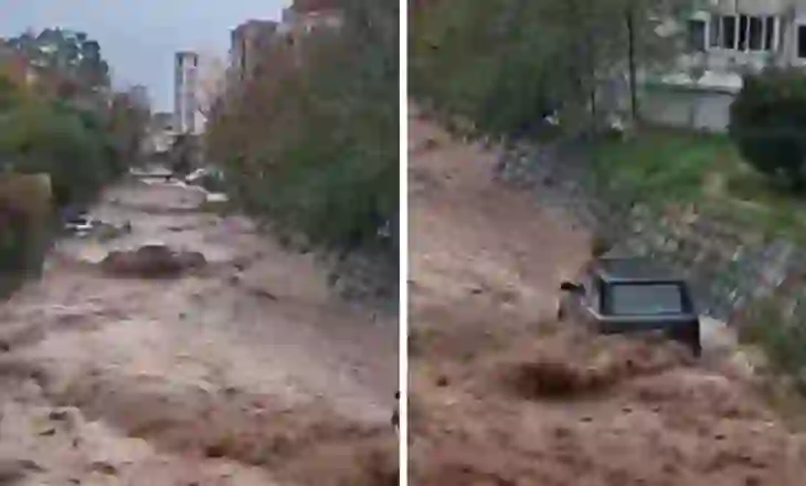 Reshjet e dendura shkaktojnë kaos, uji ‘mori me vete’ dhjetëra vetura të parkuara në shtratin e një lumi në Budva të Malit të Zi