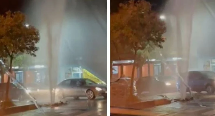 Shpërthen rrjeti i ujësjellësit në Elbasan, uji del si shatërvan pranë spitalit rajonal