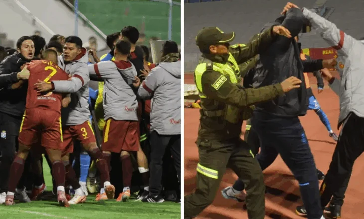 Skena të frikshme, ndeshja e futbollit kthehet në sherr masiv. 17 kartonë të kuq, ndërhyn policia (video)