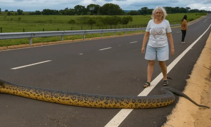 VIDEO/ Anakonda gjigante bllokon rrugën, shoferët e zgjidhin problemin në një mënyrë… interesante