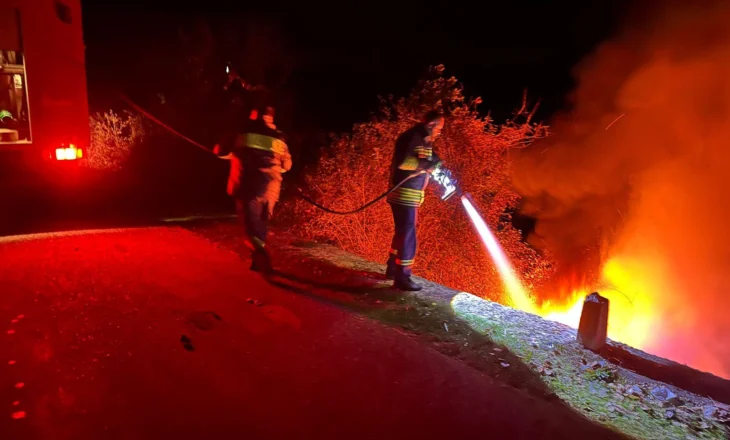Zjarr i madh nga djegia e gomave në Fushë Milot bllokon qarkullimin e mkinave