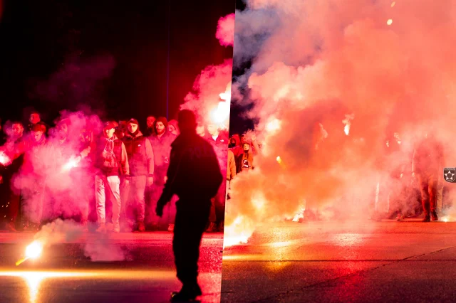 FOTO/ “Ndizet” kryeqyteti, tifozët e Partizanit dhurojnë show në rrugë