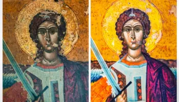 Nga dëmtimi në restaurim, pas një pune restauruese disa mujore ikona “Shën Mëhilli”  fundi i shek. XVI ekspozim…