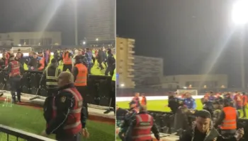 Tensione mes Flamurtarit dhe Teutës/ Momenti kur policia ndërhynë për të mos lejuar futjen e tifozëve në fushë