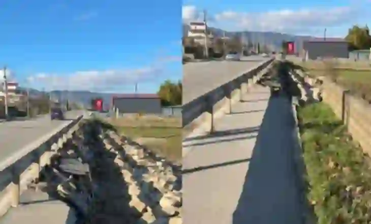 U rikonstruktua para disa vitesh, shembet një pjesë e trotuarit në aksin Pogradec–Qafë Plloçë