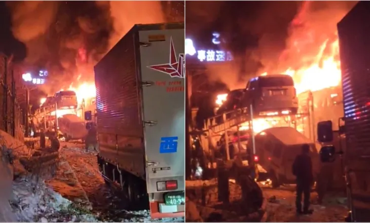 Video/ Pamje të frikshme! Shpërthejnë flakët në autostradën në Japoni pas aksidentit me 50 makina, një person humb jetën