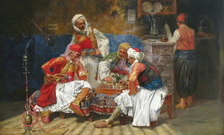 Burrat shqiptarë duke luajtur shah, pikturë e rrallë- ja kush e realizoi