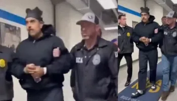 Del video e Maduros i arrestuar, me shapka dhe një shishe ujë brenda zyrave të DEA-s në Nju Jork