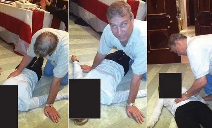 Dosja “Epstein”/ Princit Andrew, shfaqet sipër një gruaje të shtrirë në dysheme