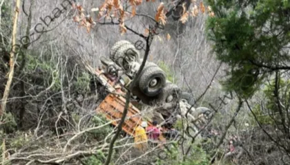 Fotolajm/ Aksidenti me një të vdekur dhe dy të plagosur rëndë, pamjet e kamionit që u përmbys në Gramsh
