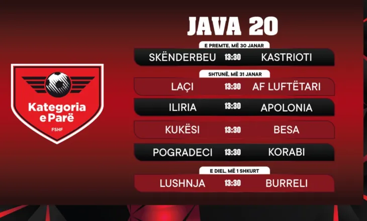 Kategoria e Parë: Kalendari i javës së 20-të, i ndarë në 3 ditë