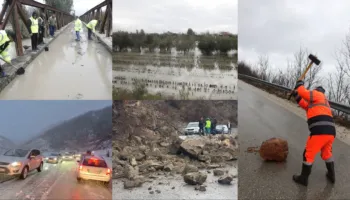 LIVE/ Përmbytje nga shiu dhe bllokime nga bora, situata problematike në Shkodër, Durrës dhe Gjirokastër. Policia: Kujdes me parakalimet