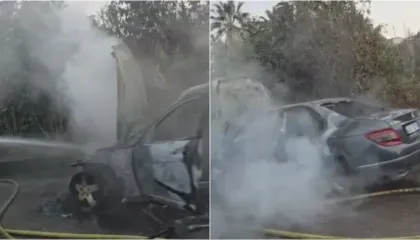 Makina përfshihet nga flakët tek Liqeni Artificial në Tiranë