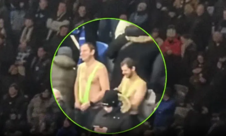 Në tribunat e stadiumit të dehur dhe me kostumin e Boratit, arrestohen tre tifozët belgë