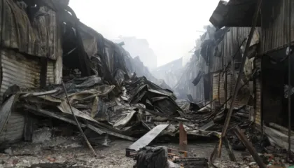 Pamje “lufte”/ Dyqane të shkrumbuara totalisht dhe rrënoja, ja çfarë ka mbetur te tregu i “5 Majit” pas zjarrit masiv (VIDEO-FOTO)