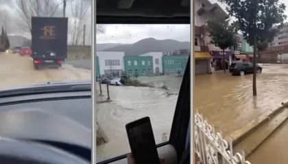 Përroi vërshon në rrugët e Laçit, përmbyten shtëpi e biznese, paralizohet aksi Milot-Mamurras