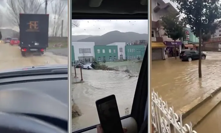 Përroi vërshon në rrugët e Laçit, përmbyten shtëpi e biznese, paralizohet aksi Milot-Mamurras