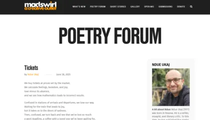 Revista “Mad Swirl” nominon poezinë e Ndue Ukajt për Çmimin Pushcart