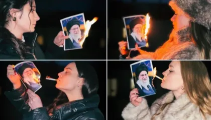 Revolta simbolike e grave iraniane – ndezin cigaret nga fotot e djegura të liderit suprem, Ali Khamenei