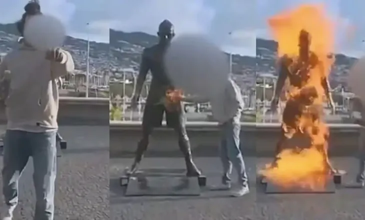 Shokohet Ronaldo, i vihet flaka statujës së tij në Madeira. Arsyeja është e çmendur (fotot)