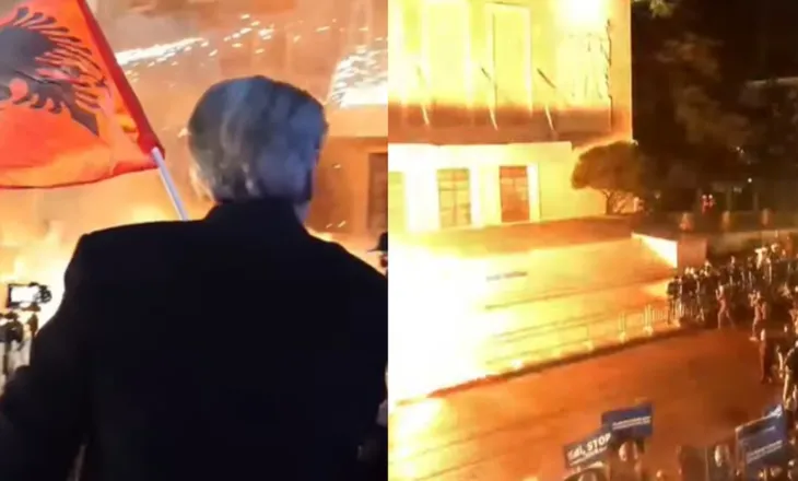 Tensione në protestë, hidhen molotovë drejt Kryeministrisë, policia shpërndan turmën me ujë dhe gaz lotsjellës (VIDEO)