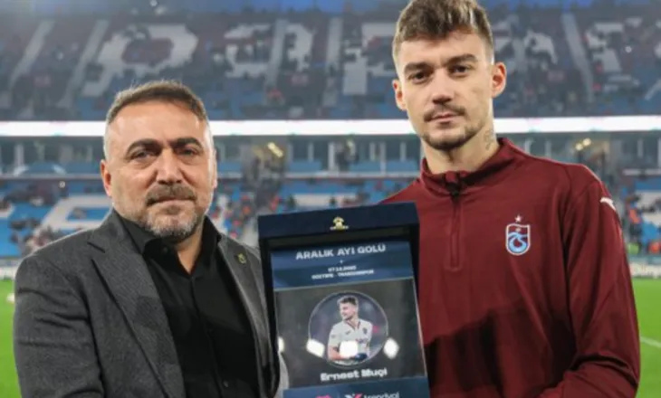 VIDEO/ Goli i Ernest Muçit shpallet më i bukuri i muajit, zyrtari i Trabzonsporit i dorëzon çmimin