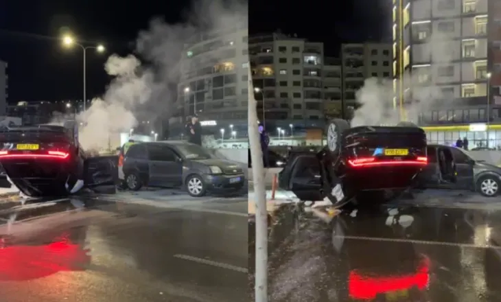 Aksident i frikshëm në Tiranë, makina kthehet përmbys në “Astir”