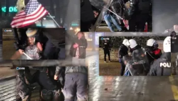 Dhunës barbare nuk i shpëton as protestuesi paqësor që po valeviste flamurin amerikan, policia e tërheq zvarrë