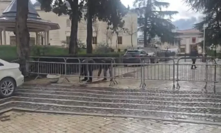 FOTO-LAJM/ Protesta e PD, policia nis zbatimin e masave, Kuvendi rrethohet me gardh metalik