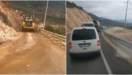 Kompania ‘Gjoka konstruksion’ kryen shpërthime me tritol, bllokohet nga shkëmbinjtë rruga e Dhërmiut
