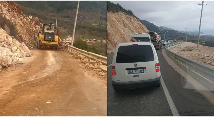 Kompania ‘Gjoka konstruksion’ kryen shpërthime me tritol, bllokohet nga shkëmbinjtë rruga e Dhërmiut