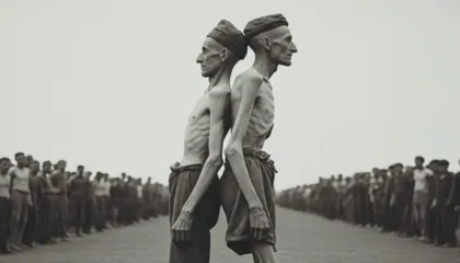 Mauthausen/ Dy skeletet që mbijetuan duke u mbështetur te njeri-tjetri për te mos vdekur