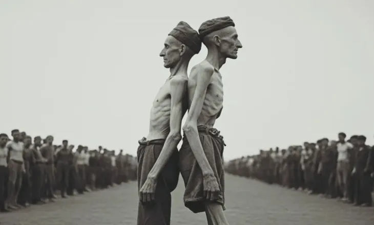 Mauthausen/ Dy skeletet që mbijetuan duke u mbështetur te njeri-tjetri për te mos vdekur