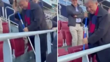 Nga president i Barcelonës, Laporta shihet me fshesë në dorë duke pastruar stadiumin “Camp Nou”