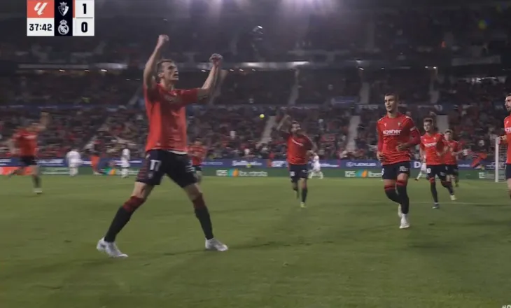 Real Madrid befasohet në Pamplona, një 34-vjeçar i ndëshkon në pjesën e parë (video)