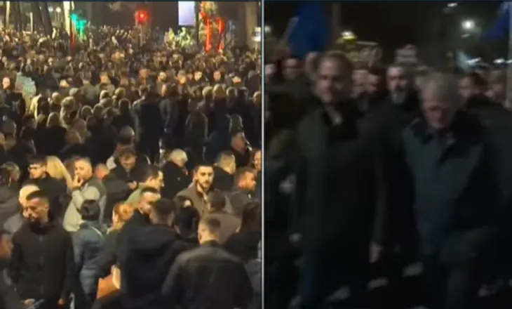 Berisha del nga selia blu, bashkë me tubuesit marshojnë drejt Kryeministrisë, mbajnë flamujt e BE