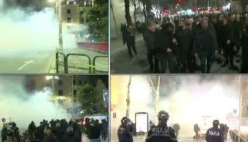 FOTO/ Hidhet gaz i madh lotësjellës pranë Kuvendit, Berisha vë maskën. Përplasje e dhunshme me policinë