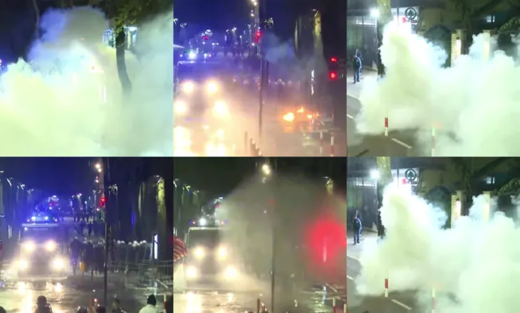 FOTO/ Hidhet gaz i madh lotsjellës pranë AKSHI-t, protestuesit molotovë drejt autobotit të ujit