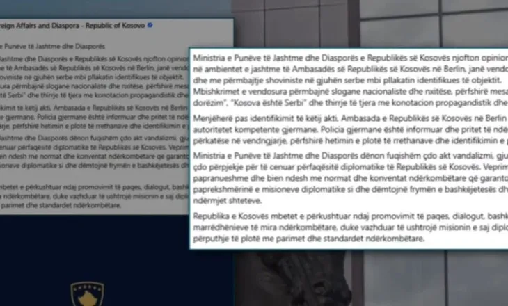 Incident në ambasadën e Kosovës në Berlin/ Vendosen etiketa fyese në gjuhën serbe, reagon ministria e jashtme