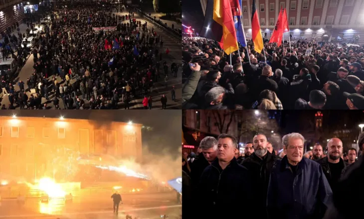 LIVE/ Molotovë dhe fishekzjarrë drejt Kryeministrisë, dy ministrive dhe selisë së PS, digjet automjeti i Policisë së Shtetit