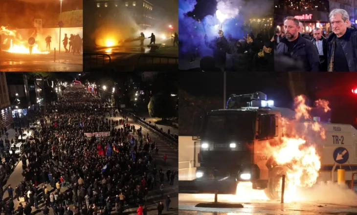 LIVE/ PD 3 orë protestë me molotovë, fishekzjarre dhe flamurin gjerman. Berisha lëndohet me spray në sy. 6 efektivë të policisë të plagosur