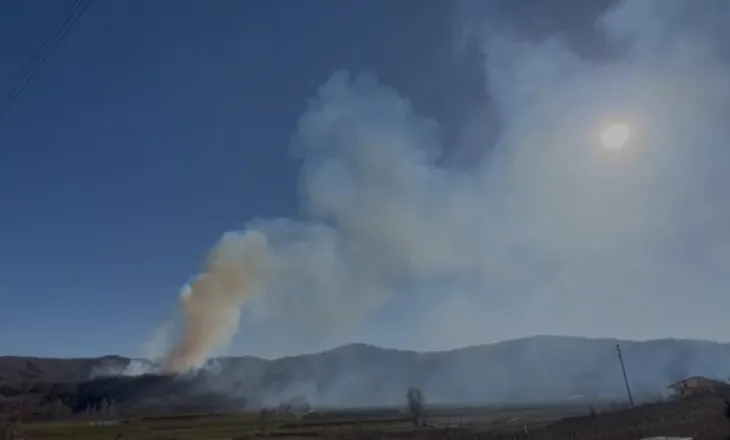 Marrin flakë kodrat e fshatit Leshnicë në Pogradec, era dhe temperatura favorizojnë zjarrin